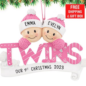 Personalized Twins Ornament, Pink Baby Twin Ornament, Twin Girls Ornament, Baby Girls 1st Ornament, Twins 1st Christmas, Newborn Twins 2023