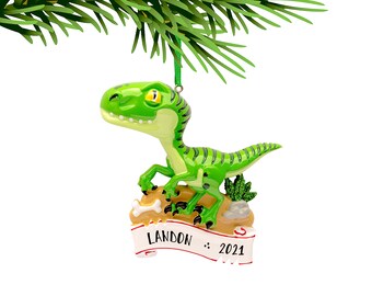 Personalized T-Rex Dinosaur Christmas Ornament 2023, Velociraptor - Raptor - Jurassic Dino Ornament, Child/Son/Grandson/Daughter Xmas Gift