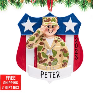 U.S Army Soldier Ornament 2023, Personalized United States Military Camouflage Armed Forces Christmas Ornament, Army Mom Xmas Gift image 1