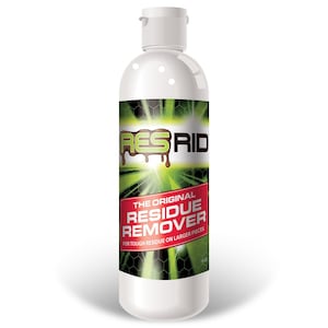 May include: A white plastic bottle with a green and black label that says "The Original Residue Remover for tough residue on larger pieces". The bottle is 16 oz.