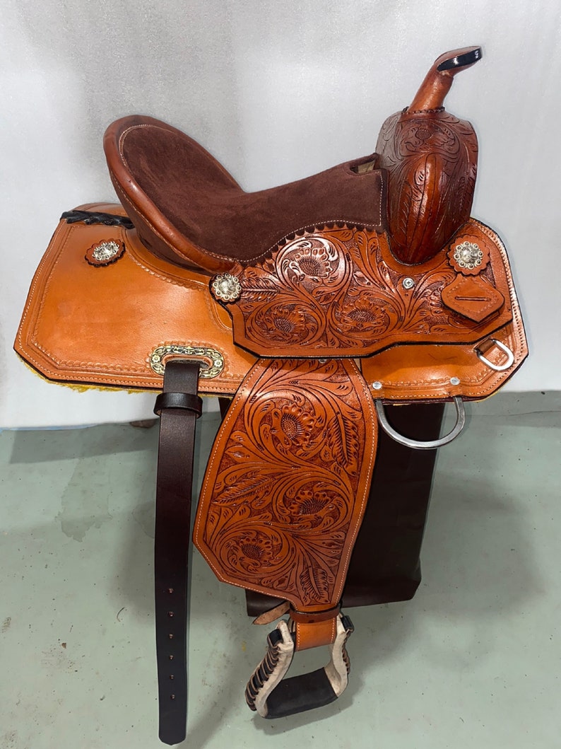 Horse Saddle Western Barrel Horse Show Saddle Cross Tooled Tack Set Riding Pleasure Racing Show