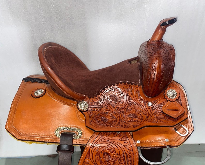 Horse Saddle Western Barrel Horse Show Saddle Cross Tooled Tack Set Riding Pleasure Racing Show