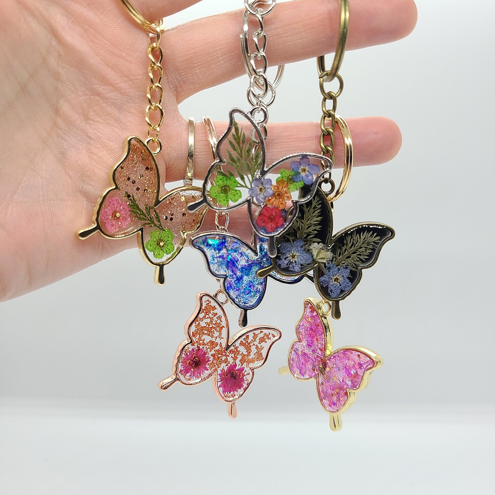 Butterfly Keychains Butterflies Keychain Floral Key Etsy