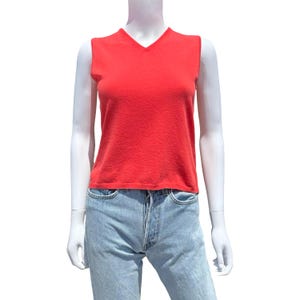 Vintage 90s Barneys New York Co-Op red knit sleeveless vest | 1990s v neck red orange minimalist pullover top
