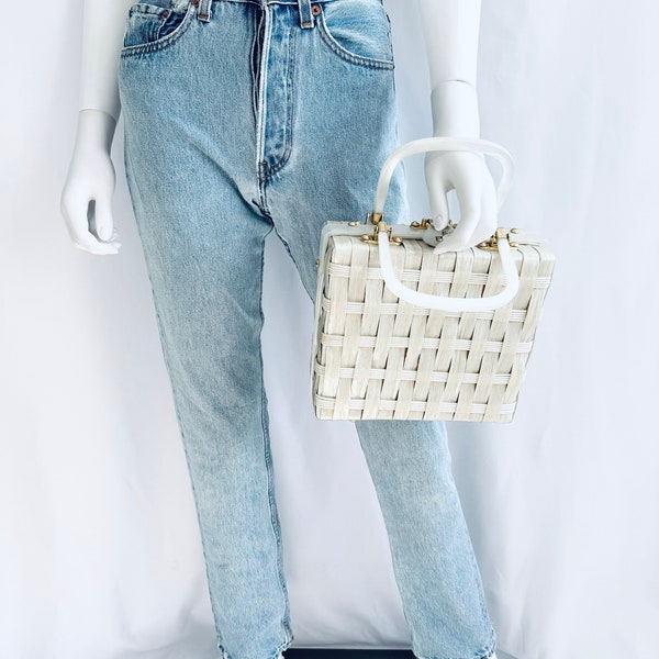 Vintage Woven Handbag: 1950s Stylecraft Miami Lucite Handle Purse