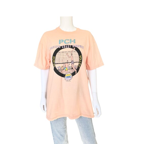 Vintage 80s Beach Volleyball Tee: Pacific Coast Highway Graphic