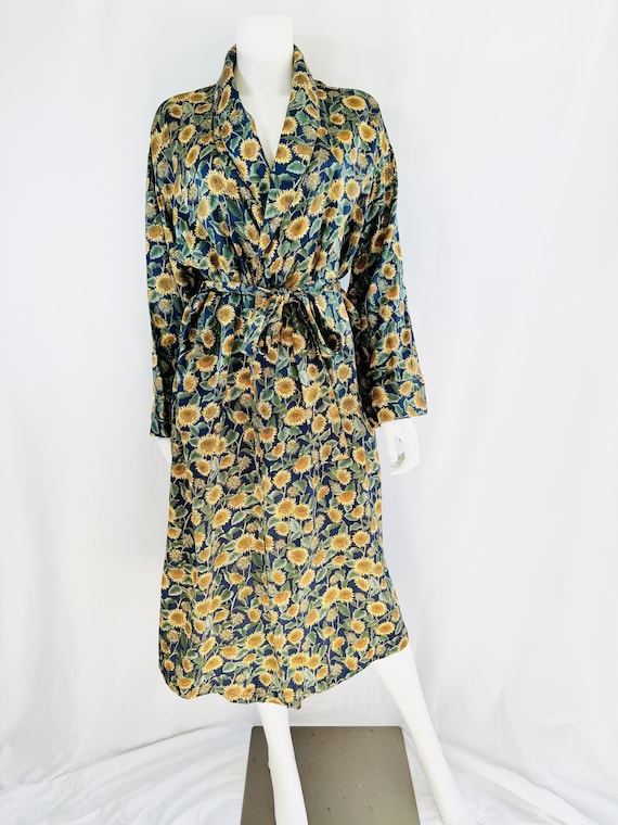 Vintage silk sunflower print robe | floral printed