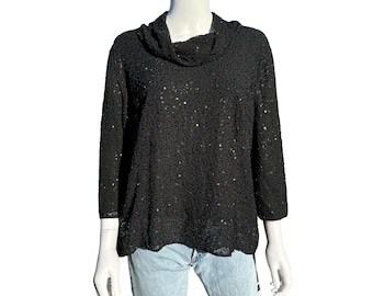 Vintage 80s Bob Mackie black sequined silk cowl neck blouse