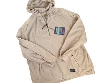 Vintage 90s beige half zip windbreaker with hood | oversized pullover jacket with drawstring
