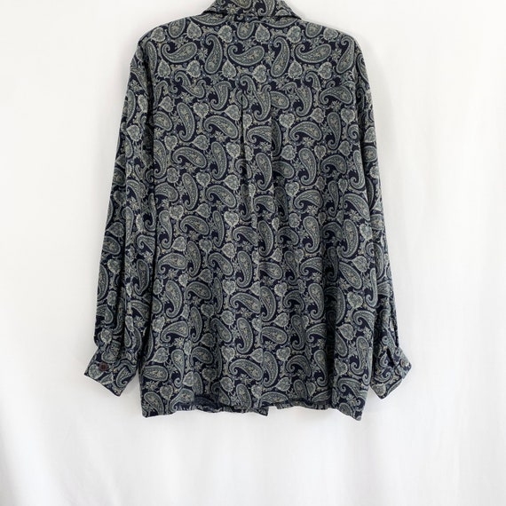 Vintage navy paisley print button down plus size - image 4