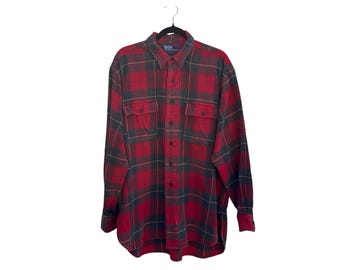 Vintage Polo Ralph Lauren Cotton Red Plaid Flannel Button Down: Mens Unisex Heritage Workwear