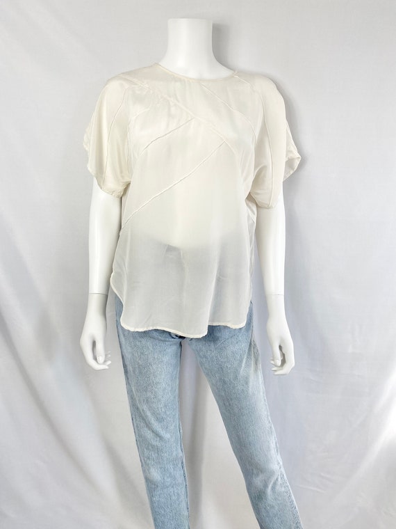 Vintage 80s semi sheer cream silk blouse