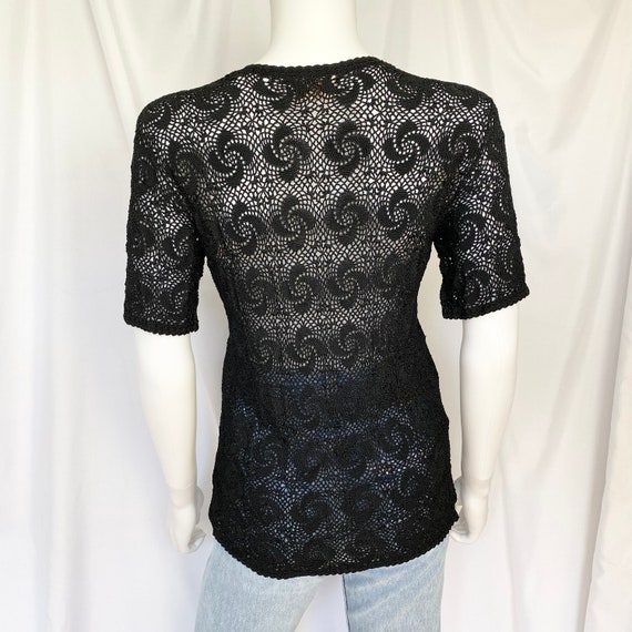 Vintage hand crocheted black cardigan short sleev… - image 7