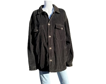 Vintage Abercrombie & Fitch Corduroy Fleece Lined Heavyweight Shirt Jacket Charcoal and Brown Distressing