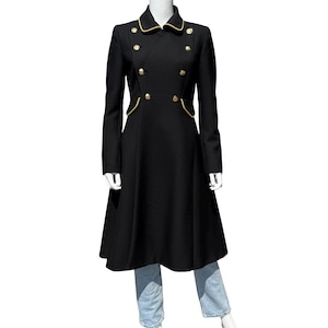 Vintage 00s Y2K Ralph Lauren black wool double breasted military style coat
