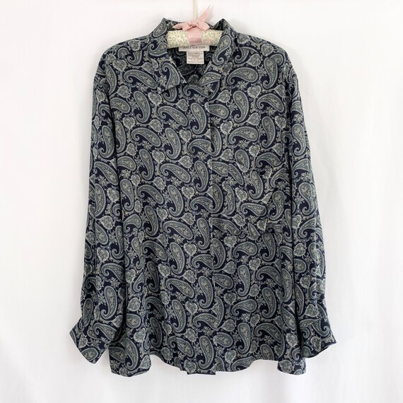 Vintage navy paisley print button down plus size - image 1