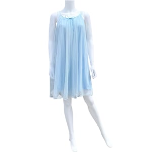 Vintage 60s baby blue babydoll nightgown | light blue sleeveless slip dress with sheer overlay