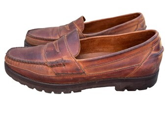 Vintage Men’s Ralph Lauren Distressed Leather Penny Loafer with Lug Sole Size 11 D Original Box