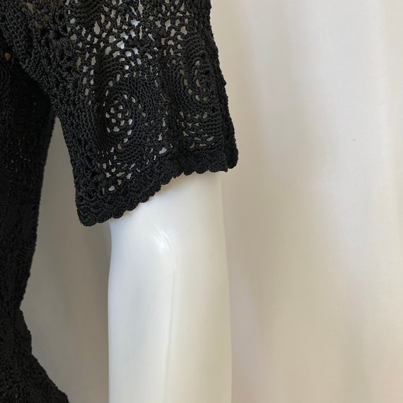 Vintage hand crocheted black cardigan short sleev… - image 8