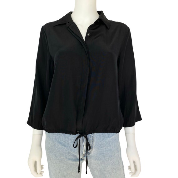 Vintage black collared button down with drawstring - image 1