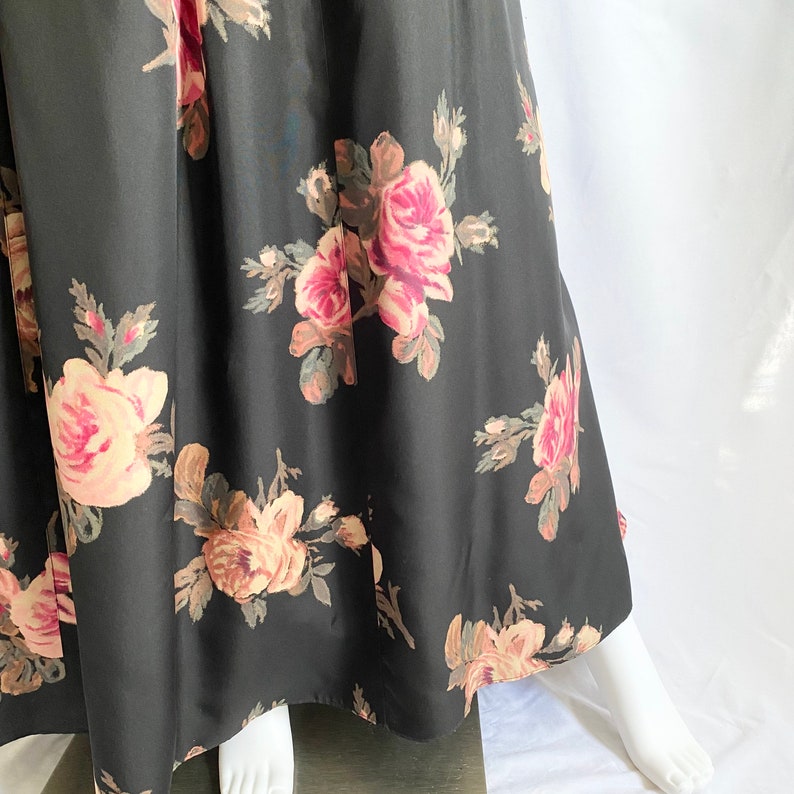 Vintage 90s Laura Ashley floral print silk full maxi skirt, black floral ball gown skirt image 8