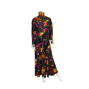 Vintage 70s black floral dress with matching fringed shawl