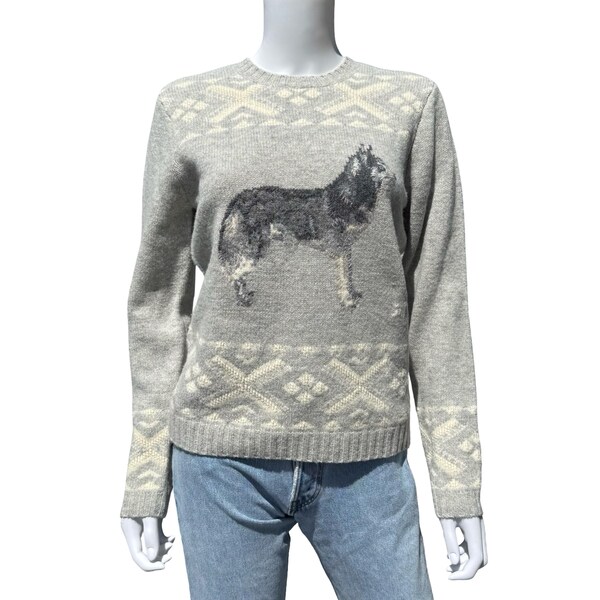 Vintage Lauren Ralph Lauren Lambswool Wolf Sweater | 90s Y2K Intarsia Knit