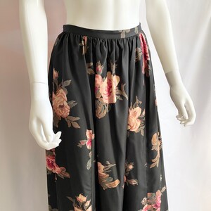 Vintage 90s Laura Ashley floral print silk full maxi skirt, black floral ball gown skirt image 4