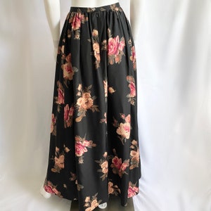 Vintage 90s Laura Ashley floral print silk full maxi skirt, black floral ball gown skirt image 2