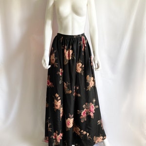 Vintage 90s Laura Ashley floral print silk full maxi skirt, black floral ball gown skirt image 3