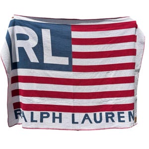 Vintage Ralph Lauren Flag Throw Blanket: Woven Cotton, Made in USA