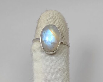Natural Rainbow Moonstone Ring in 925 Silver | Healing Crystal Jewelry | Handmade Statement Ring Boho Gift for Her #SKA1877