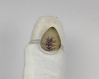 Dendrite Scenic Agate Silver Ring 925 Sterling Silver Pear Shape Ring Size #US8 Jewelry For Her #SKA1752