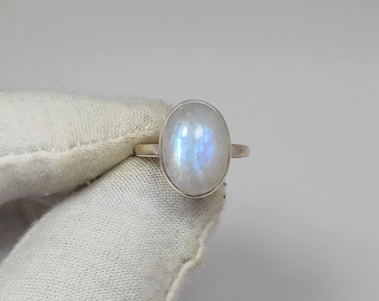Rainbow Moonstone 925 Sterling Silver Ring | Natural Gemstone Handmade Jewelry | Boho Gift for Her #SKA1876