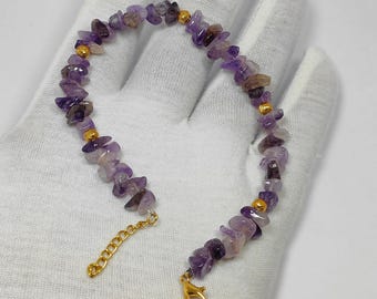 Pulsera de cuentas de amatista chapada en oro, pulsera de cristal morado, joyería de piedra natural, joyería ajustable hecha a mano, regalo bohemio