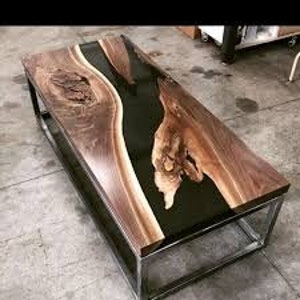 Custom Made Live Edge Black Epoxy Resin Dinning Table {Top Only} of 25mm Thickness