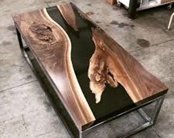 Custom Made Live Edge Black Epoxy Resin Dinning Table {Top Only} of 25mm Thickness