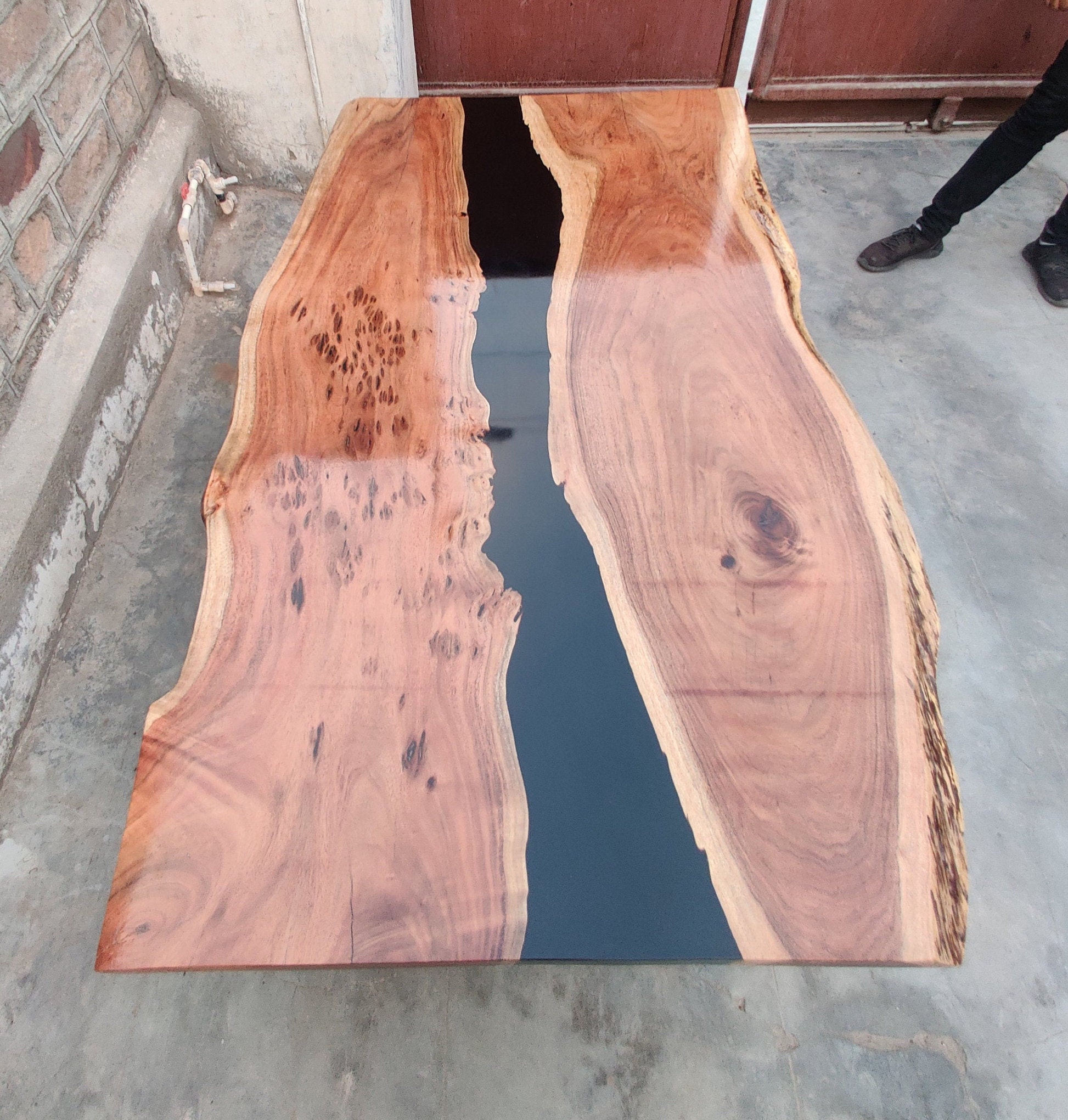 Live Edge Black River Dining Table, Custom Made Dining Table Top, Resin
