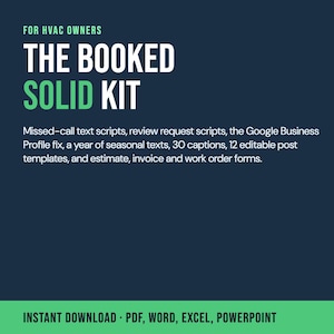 HVAC Marketing Templates, Booked Solid Kit, Text Scripts, Review Requests and Business Forms
