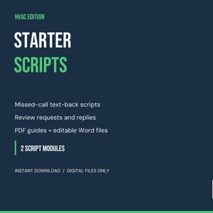 HVAC Starter Scripts, Missed-Call Text Replies and Review Requests, Editable Word and PDF Templates
