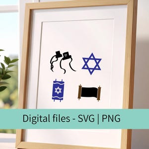 Torah scroll, Tefillin and Star of David SVG cut files, Jewish SVG and PNG files, set of 4 Bar mitzvah cut files, digital download