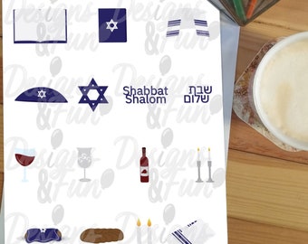 Shabbat Shalom Clipart-Set, Jüdische Religiöse Aufkleber (Instant Download)