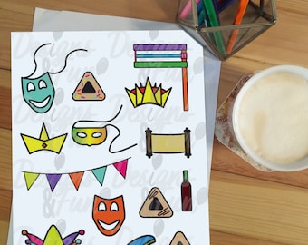 Purim Clipart Set, Jewish Holiday Stickers (Digital Download)
