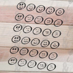Pliki do wycinania twarzy rysowanych ręcznie, pliki emotikonów twarzy uśmiechniętych, złych, smutnych, zabawnych w formacie SVG i PNG, zestaw emocji twarzy, natychmiastowe pobieranie