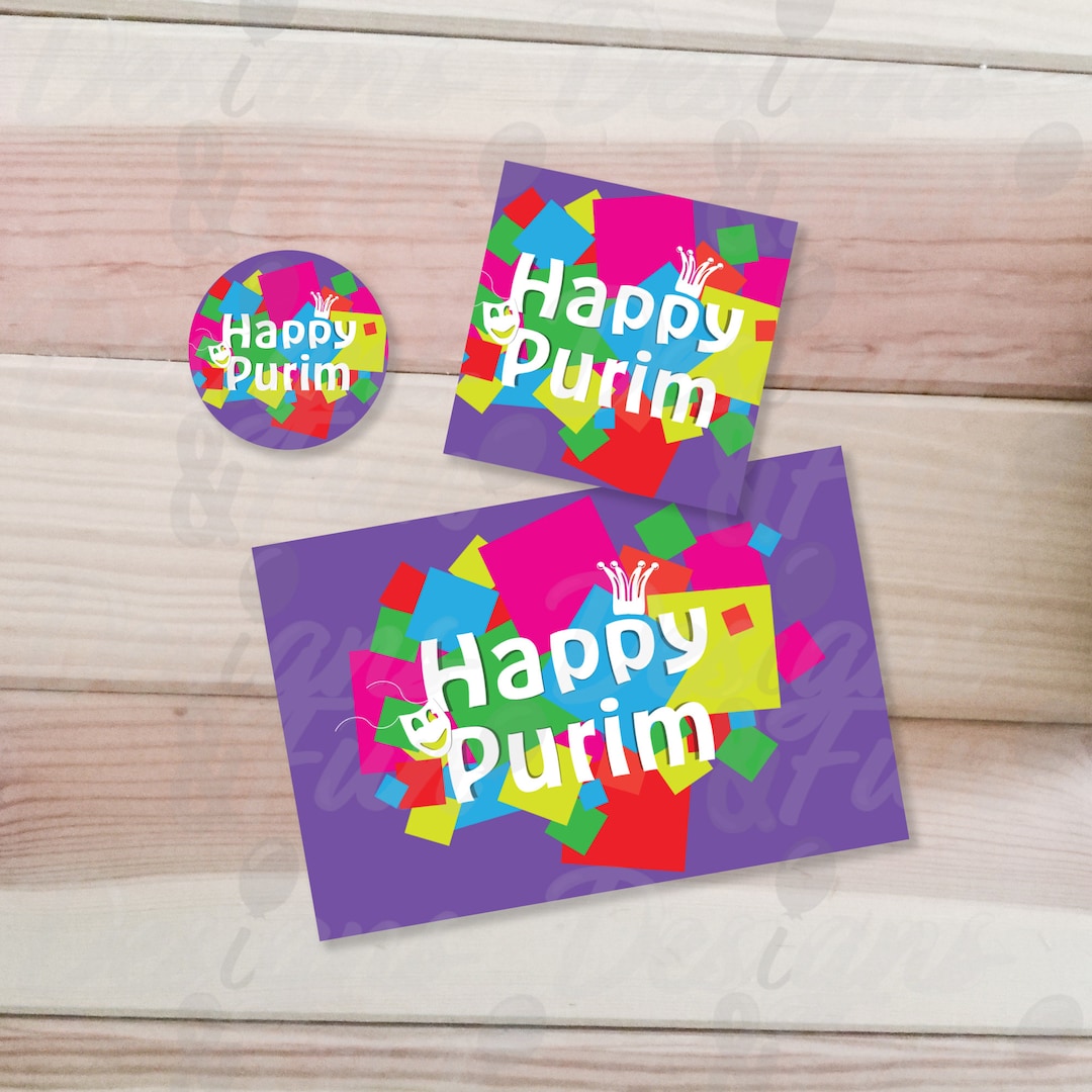 Printable PURIM Cards Set, Digital Download Purim Card, Square Tag and ...