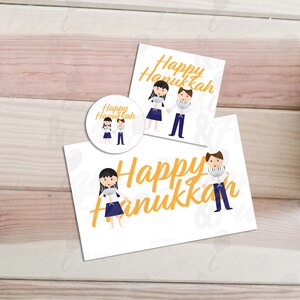 Happy Hanukkah Anhänger Set, Digitaler Download Hanukkah Karte, quadratischer Anhänger und runder Anhänger Kinder mit Menora und Gruß, instant download Bundle
