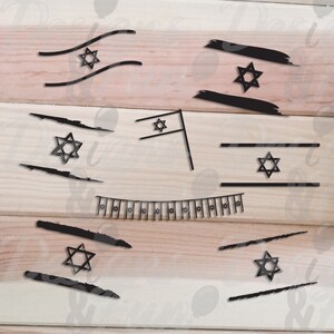 Israël vlag gesneden bestanden, Strepen en ster van David vlag set - SVG en PNG digitale download bestanden - 8 Israëlische vlag ontwerpen, Instant download