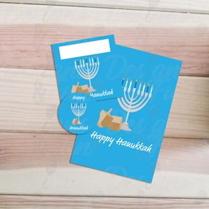 Ensemble de cartes et d’étiquettes cadeaux de Hanoukka imprimables, décor de téléchargements numériques Happy Hanukkah, menorah et dreidels de Hanoukka, étiquettes de faveur de téléchargement instantané
