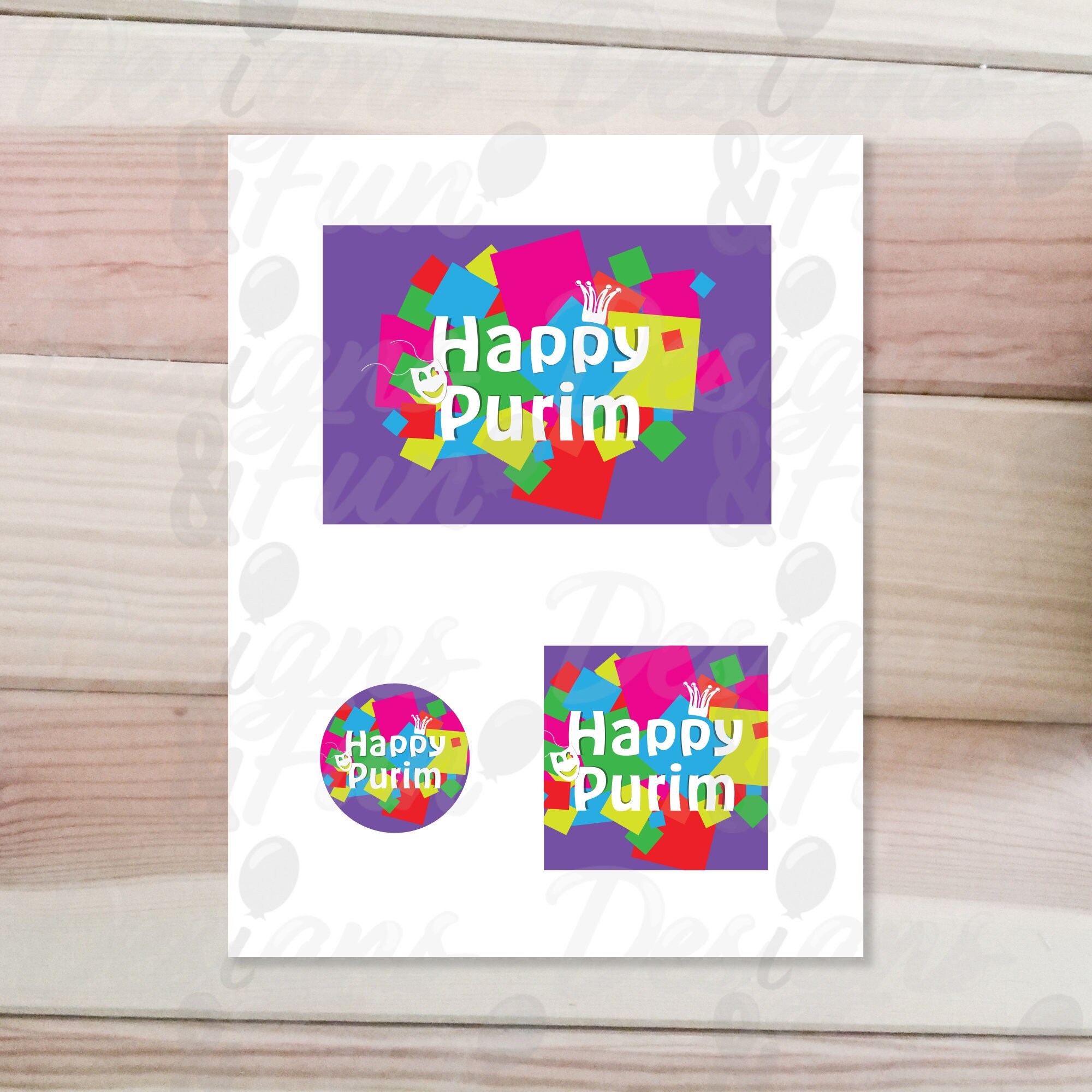 Printable PURIM Cards Set, Digital Download Purim Card, Square Tag and ...