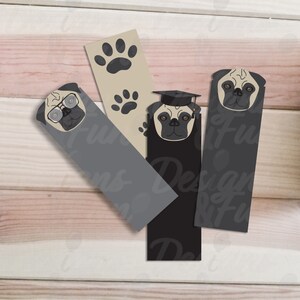 Printable Pug dog bookmark, Pug DIY bookmark, Digital download pug lover gift, Set of 4 pug bookmark, Instant download